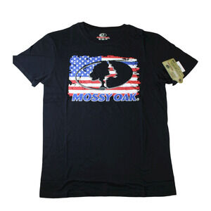 Mossy Oak T-shirt Mens Large Black 100% Cotton Short Sleeve USA Flag NWT